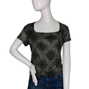 Ronni Nicole 90's Glitter Top Short Sleeve Square Neckline Pullover Size L